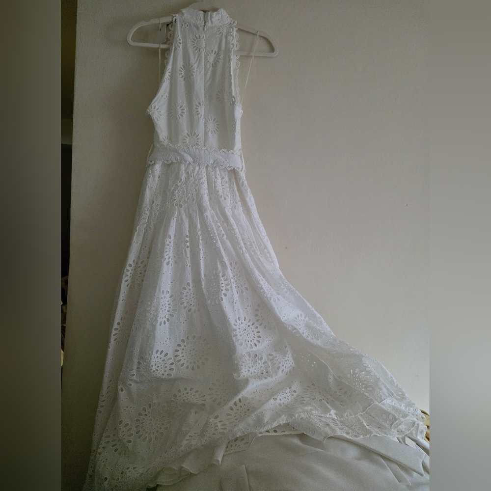 ZARA Openwork Embroidered Midi Dress ZW COLLECTION oyster white Nwt - Picture 16 of 16